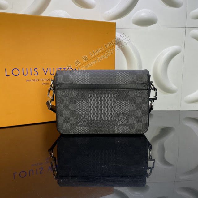 lv新款包包 路易威登Studio郵差包 Damier Graphite 3D帆布 lv傳奇格紋肩背包  ydh3982